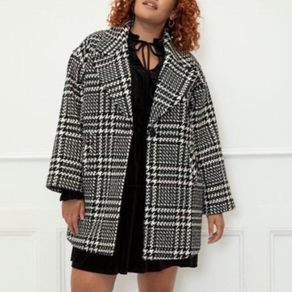 ELOQUII Black White Single Button Woven Houndstooth Coat Plus Size 18/20 Winter - Picture 1 of 7